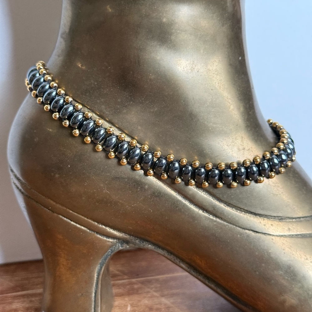 Elegant hematite and gold tone bead Anklet